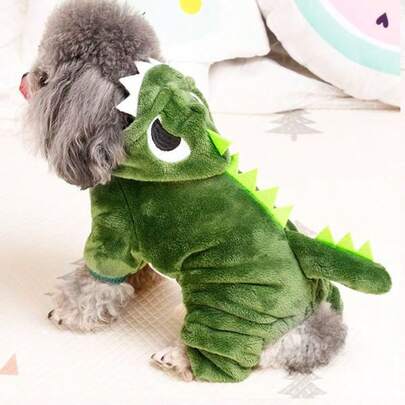 1 pieza Ropa de mascota con diseño lindo de dinosaurio verde transformable, atuendo cálido para perros pequeños como Teddy, Poodle, regalo de Navidad para mascotas