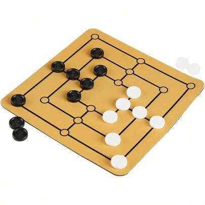 九子棋棋盘游戏，传统桌面棋盘游戏，配有便携式棋盘套装，适合家庭娱乐、节日聚会和成人游戏。