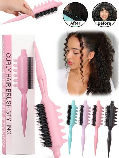 三合一卷发定型梳和尖尾梳，适用于卷发、螺旋卷发和波浪卷发——专业美发梳，旨在增强自然卷度、增加蓬松度、减少毛躁、顺滑塑形并精准分区——防毛躁刷毛和尖尾设计，打造完美卷发造型，干湿两用，适合居家、沙龙或旅行时的日常卷发护理。