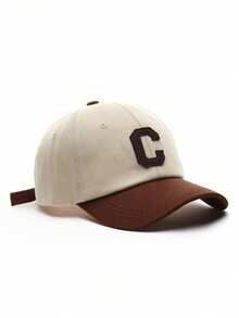 1pc Brown Thick Letter C Embroidered Snapback Hat, Outdoor Sun Protection Fashion Casual Baseball Cap - màu nâu - Xem 2