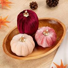 Calabazas de espuma artificial, decoracin de otoo, 3 unidades, calabazas doradas de espuma de tela sinttica, decoracin para mesa de cosecha de otoo, granja, Halloween, Accin de Gracias - Borgoña, rosa y crema blanca - Ver 5