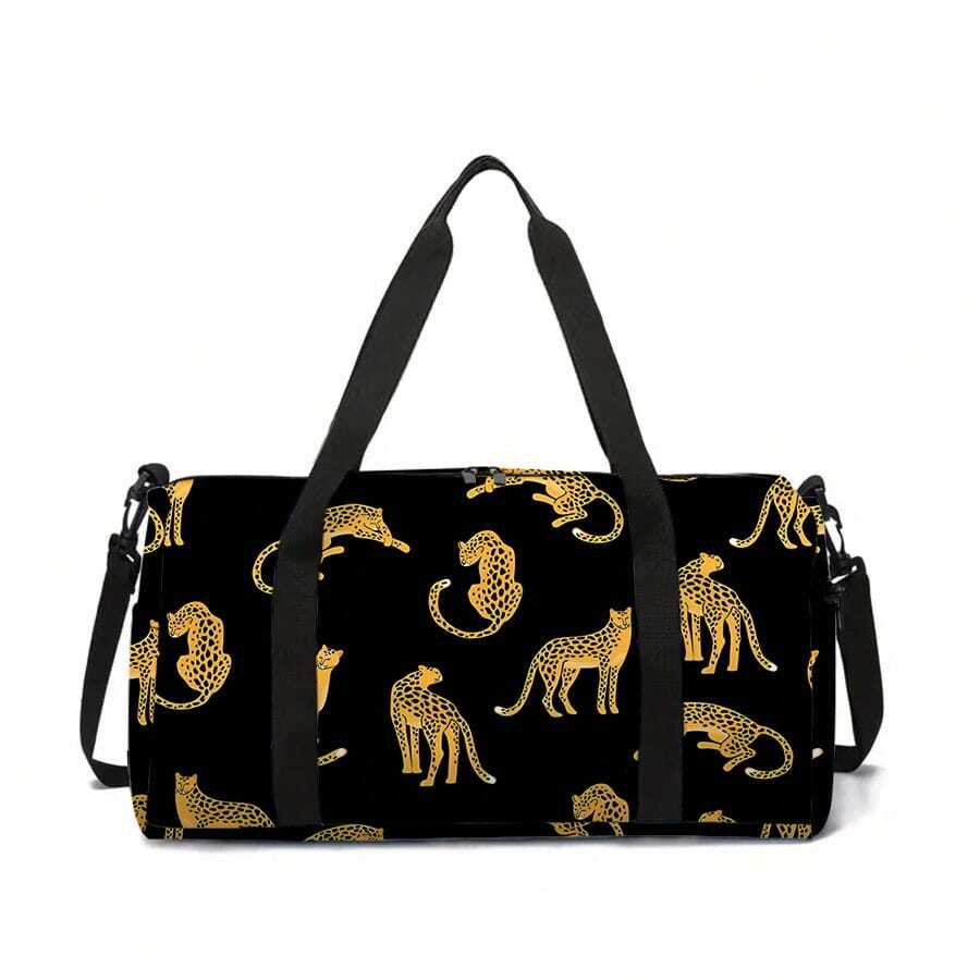 Túi du lịch cỡ lớn in hình động vật, túi xách tay gấp gọn tiện dụng, túi hành lý, túi đựng đồ qua đêm, túi đựng đồ du lịch bền chắc, đồ dùng cần thiết cho du lịch biển, kỳ nghỉ, dành cho nam và nữ. - màu đen - Xem 1