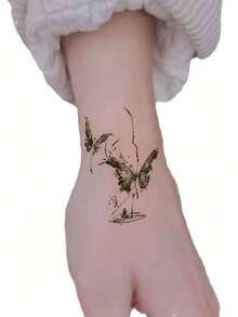 4张复古绿色蝴蝶临时纹身贴纸，彩色蝴蝶纹身贴，防水持久