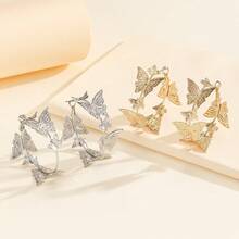 Personalized And Creative Large Circle Butterfly Animal C-Shaped Earrings Fringed Women's Explosive Earrings Earrings - 金色 - 查看 2