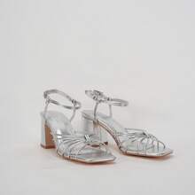 Women's Strappy Sandals Women 2.5-Inch Block Heel Tie Strap Square Toe Casual Comfortable Summer Shoes - 銀色 - 查看 11