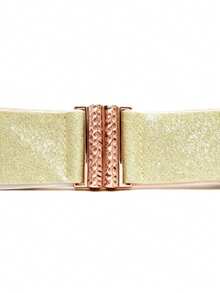 Women's Gold And Silver Elastic Waist Belt Paired With A Feather Down Dress Coat And Waist Cincher, Everyday Commuting Outfit Combination. - Multicolor - View 10