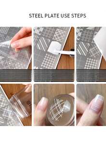 1pc Plaid & Stripe Pattern Nail Art Template Board, Holiday Nail Art Stamping Plate, Suitable For Christmas DIY Nail Salon Design, Nail Art Gift Accessories Tool, Nail Sticker Stamping