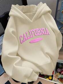 Winter Clothes For WomenHESSEN Women's New Autumn/Winter Fashion Casual Loose Letter Print Long Sleeve Hooded Sweatshirt, Versatile Pullover Hoodie, Suitable For Daily Wear, Back To School, Graduation, Teacher, Door Fitness, Running, Christmas PartyLoose And Comfortablehoodie Christmas Sweatshirt - 杏色 - 查看 1