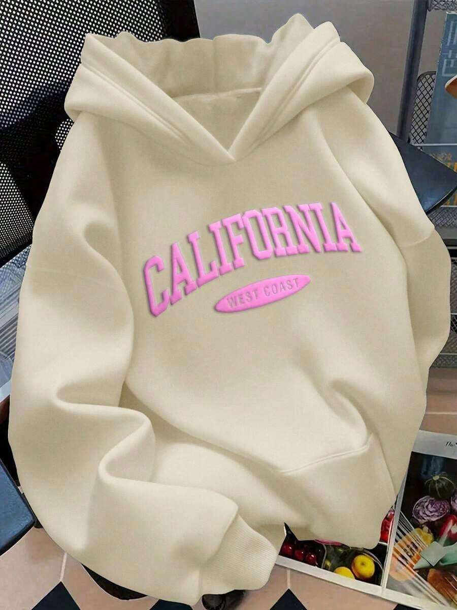 Winter Clothes For WomenHESSEN Women's New Autumn/Winter Fashion Casual Loose Letter Print Long Sleeve Hooded Sweatshirt, Versatile Pullover Hoodie, Suitable For Daily Wear, Back To School, Graduation, Teacher, Door Fitness, Running, Christmas PartyLoose And Comfortablehoodie Christmas Sweatshirt - 杏色 - 查看 1