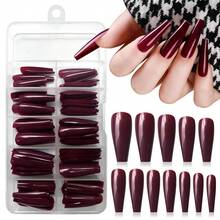 120pc Coffin Press On Nails Medium Length Colored Long Ballerina Fake Nails Full Cover Acrylic Tips False Artificial Fingernails Deep Burgundy Medium Coffin Presson Nails For Women FFgirls{Inchcolor_nameinch:InchDarkBurgundyinch} - 深勃根地酒紅色 - 查看 1
