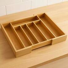 Adjustable Bamboo Cutlery Holder For Drawer And Table, Kitchen Cabinet Divider With 7 Compartments - Bamboo - View 2