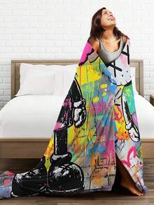 Kawss Kawaii Kaw Blanket Cartoon Print Flannel Blanket - Ultra Soft Anime Throw, The Thoughtful Gift For Christmas, Birthday, Halloween, For Sofa, Camping & Travel Comfort - màu đen - Xem 5