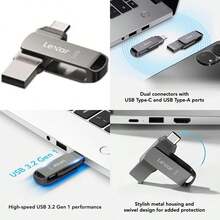 Lexar Unidad Dual JumpDrive D400 USB 3.1 Tipo C y Tipo A, hasta 130 MB/s de Lectura (LJDD400128G-BNQNU)(512GB) - Tipo 1 - Ver 1