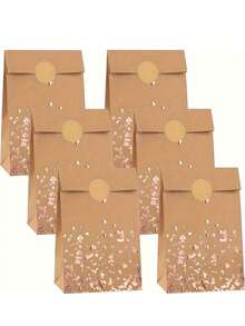 Bulk Elegant Rose Golden Kraft Paper Gift Bags Set With 12 Stickers - Beige & Golden Durable Kraft Paper, Golden Accent Packaging For Weddings, Birthdays, Showers, Tea Parties - Bulk Gift Wrap Supplies, Izable Label-Friendly - Multicolor - View 5