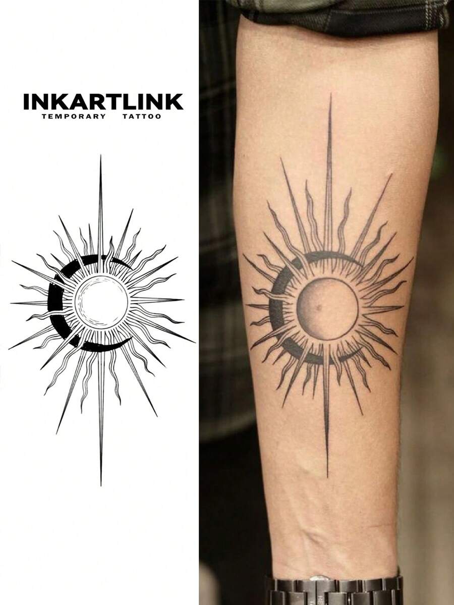 INKARTLINK Lunar Trace Tattoo, Semi-Permanent Tattoo, Realistic Tattoo, Lasts 1-2 Weeks, Temporary Tattoo, Waterproof, Authentic Tattoo Appearance, Niche Design Tattoo, Fruit Juice Tattoo, Plant Tattoo - Black - View 1