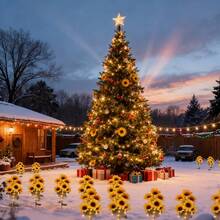 2 Pcs LED Solar Sunflowers With 7 Flowers Outdoor Garden Waterproof Light Christmas Fairy Lamp For Balcony Courtyard Shopping Mall Party Street Use