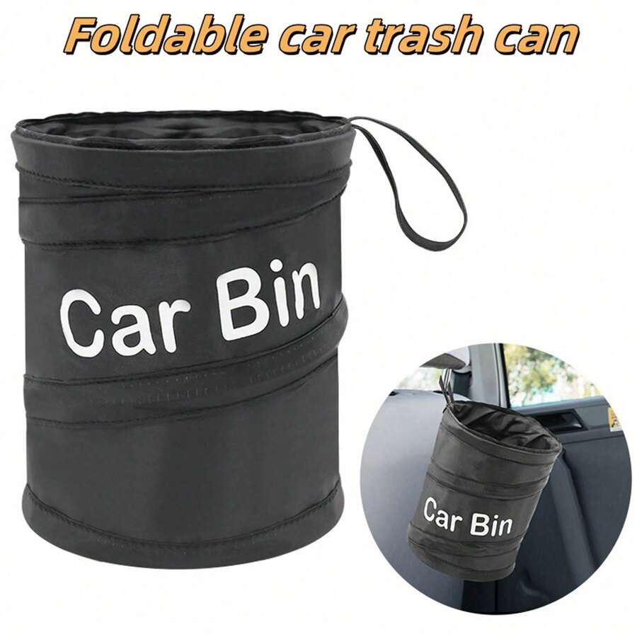 1pc Multi-Functional Car Trash Can, Foldable Car Garbage Bin Storage Container - Black - View 1