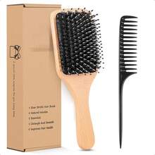 Hair Brush Boar Bristle Hairbrush For Thick Curly Thin Long Short Wet Or Dry Hair Adds Shine And Makes Hair Smooth, Best Paddle Hair Brush For Men Women - Gỗ tự nhiên - Xem 6