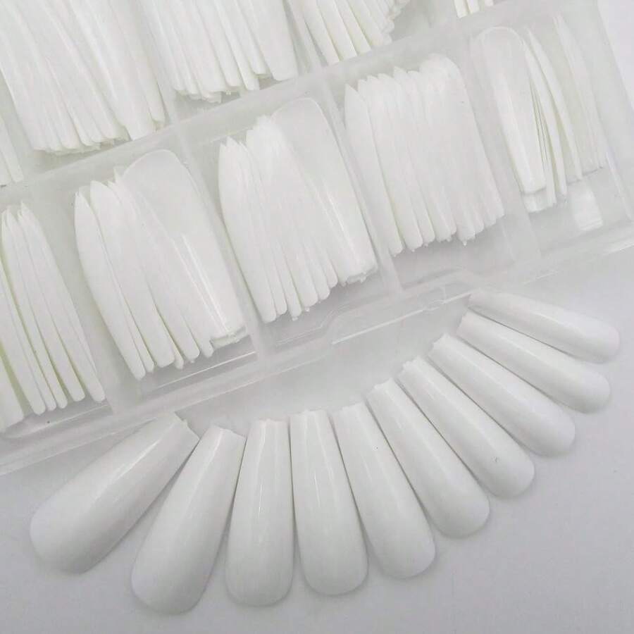Colored Coffin Press On Nails Long Ballerina False Fake Nail Tips Full Cover Manicure Design Acrylic Nails 100pc For Women Teen FFgirls (White){Inchcolor_nameinch:InchWhiteinch} - White - 查看 1