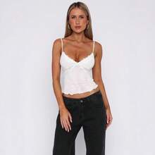 European And American Style Sexy V-Neck Lace Patchwork Solid Color Camisole New Slim Fit Versatile Top - 白色 - 查看 3