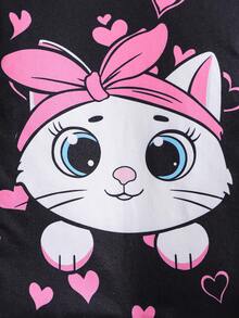 Conjunto de 3 piezas de mono para bebé recién nacido niña con estampado de cabeza de gato y corazón - Negro - Ver 8