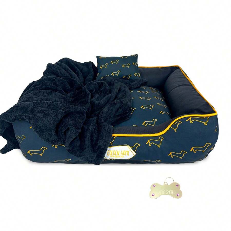 Dog/Cat Bed 60x60 4 Pieces Waterproof Pet Bed With Zipper Blanket And ID Tag - 巧克力棕 - 查看 1