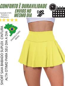 High-Quality Ruffled Shorts Skirt. Comfort Is Key. High Waist. - 黃色 - 查看 3