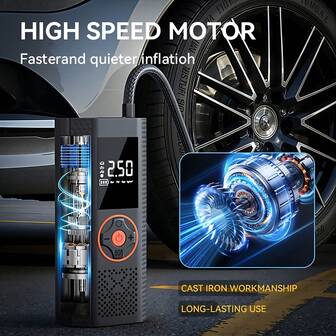 Inflador de neumáticos para automóviles Multifuncional Compresor de aire portátil con manómetro digital y batería externa - Accesorios para automóviles. Doble fuente de alimentación (batería + cable de CC para automóvil) Bomba de neumáticos inalámbrica de mano para automóviles de 150 PSI con luz LED 7.4V 2000mAh Batería de ión de litio Bomba de aire inteligente Accesorios automotrices esenciales para automóviles/motocicletas/bicicletas/balones Regalo perfecto