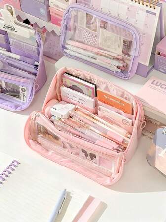 CUTTRSZE 1pc Stationery Bag, Stationery Storage Pen Case, Multi-Color Pencil Case, DIY Large-Capacity Storage Bag, For Office, School Students, Back-To-School Gifts,Back To School,School Supplies