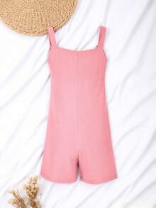 Women's Y2K Summer Solid Color Backless Cami Jumpsuit, Loose Fit With Pockets, Breathable And Comfortable, Simple Casual Style, Streetwear Inspired, Perfect For Daily Wear, School, Commuting, Vacation Travel, Music Festivals, Exercise, Dates, And Valentine's Day Outfits - Màu Hồng baby - Xem 5