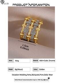 1pc Luxury Dual-Tone Hollow Knitted Couple Wedding Ring, Fashion Geometric Cubic Zirconia Copper Ring, Women's Birthday, Date, Engagement, Christmas Gift - Yellow Gold - View 3