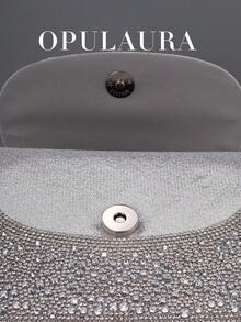 OpulAura 女士时尚银色水钻翻盖晚宴包，闪耀优雅奢华水晶装饰派对手拿包/单肩包，适合搭配正式礼服、参加派对、盛大晚宴、生日庆典、新娘配饰、婚礼等场合。 - 銀色 - 查看 5