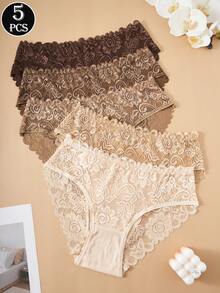 5件套蕾丝边纯棉内裤套装