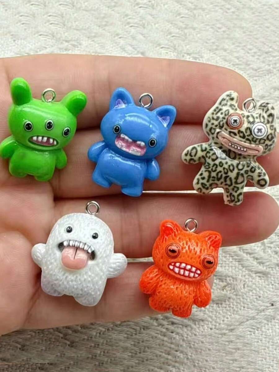 20pcs Assorted Cute Resin Pendant Charms, Cartoon Monster Teeth, Kawaii Pumpkin Ghost Skeleton Cat Resin Pendant DIY Jewelry Craft Decoration Accessories, Random Style Mix For Clothing, Bag, Keychain - Multicolor - View 1