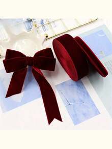 1 Roll Of 5 Yards Luxurious Burgundy Velvet Ribbon Soft, Single-Sided, And Durable, Suitable For Gift Wrapping, DIY Jewelry Making, Christmas Tree Decoration, Wedding Scene Arrangement, And Home Decor Perfect For Making And Decorating Christmas Ornaments, Christmas Pajamas, Christmas Gifts And Decorations, Valentine's Day Decorations, Valentine's Day Gifts, And Valentine's Day Accessories. - Multicolor - View 4