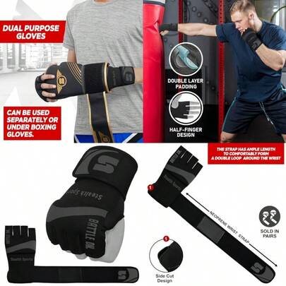 Boxing Inner Gloves Neoprene Wrist Support Padded Gel Wraps Hand Protection Boxing Bag Hand Wraps For Punching MMA Martial Arts Muay Thai Speed Bag Training Under Mitts