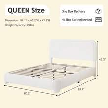 Bed Frame, Upholstered Bed Frame With Headboard, Boucle Soft Bed For Bedroom, Easy Assembly, Twin/ Full/ Queen/ King/ Cal King, White/ Beige/ Black/ Rose Pink/ Light Grey/ Grey/ Green - 白色 - 查看 8