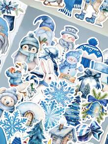 50张蓝色冬季主题贴纸，适用于剪贴簿、手机壳、笔记本、窗户、滑板、行李箱、冰箱、圣诞礼物等，剪贴簿用品文具 - 彩色 - 查看 10