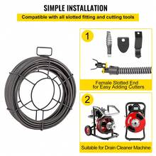 Drain Cleaning Cable 75 Feet X 1/2 Inch Solid Core Cable Sewer Cable Drain Auger Cable Cleaner Snake Clog Pipe Drain Cleaning Cable Sewer Drain Auger Snake Pipe - 75 英尺 x 1/2 英寸 - 查看 6