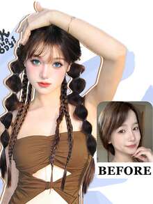 1PC Synthetic New Chinese Style Long Straight Hair Natural Lantern Bubble Braid Plait Ponytail Wig With Rubber Band Natural Fashion For Girls Kids Sweet CoolLong Braid Lantern Boxing High Ponytail - Multicolor - View 6