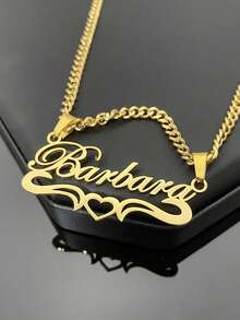 Customized Dainty Nameplate Necklace, Custom Name Stainless Steel Necklace, Personalized Nameplate, Golden Love Gold Name Necklace, 18K Gold Filled Name Necklace,Suitable For Women, Personalized Gift For Friends, Couples And Family, Special Design Birthday Gift Jewelry Gold Stylish,Fall Fashion,Vintage,Unisex,Simple,Casual,Hipster,Goth,Punk Custom,Personalized,Unique Ideal Gifts For Her Her,Boyfriend,Girlfriend,Dad,Mom,Family,Friends,Pets,Son,Daughter,Grandparents For Anniversaries,For Valentine's Day,For Mother's Day,For Birthdays,For Graduation,For Father's Day,For Weddings,For Daily Wear,For Party,For Prom - 彩色 - 查看 15