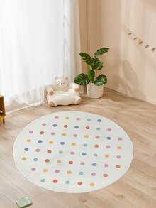 1pc Soft Plush Round Cushion Mat With Gentle Polka Dot Design - Easy To Clean, Suitable For Bedroom And Living Room Decor, Adding Cozy Charm, Washable Indoor Mat | Play Rug | Area Rug, Home Decor Carpet, Holiday Decoration Kitchen Rug