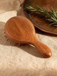 1pc Sandalwood Air Cushion Massage Hair Brush, Minimalist Natural Wood Color, Compact & Portable, Soft Air Cushion Design, Suitable For Women, Travel & Gift - Brown - View 10