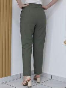 Women's Tailored Plain Trousers With Button - Maxma 6631 - Hijau 2 - View 4