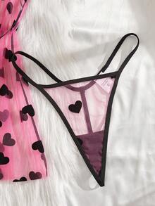 2pcs Women's Sexy Floral Mesh Robe Set, Front Tie Bow Decor Lingerie Set - Purple - View 7