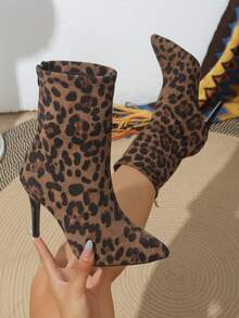 女士秋冬踝靴，新款粗跟，百搭时尚尖头设计，修身显瘦，适合派对等场合，麂皮踝靴，高跟靴，靴子，时尚后拉链靴，时尚踝靴，冬季保暖高跟靴 - 彩色 - 查看 1