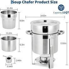 Stockpot 2-Piece Set, Stainless Steel Round Stockpot With Pot, Grooved Lid And Fuel Rack, Commercial Food Warmer For Buffets, Events And Party Serving - 11QT-4 Pcs - View 3