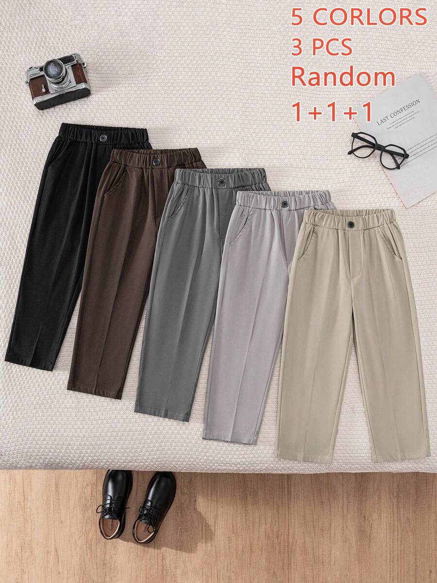 5 Random Color Classic Long Trousers, Suitable For School, Performance, Party, Pageant And Other Occasions, 3pcs/Set For Boys & Kids - Multicolor - View 1