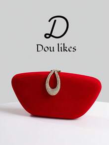 1件装奢华天鹅绒盒形派对手提包，水滴形搭扣装饰晚宴包，适合宴会、舞会、正式场合，可作斜挎包、时尚派对包，是派对、婚礼、舞会、晚宴/宴会的完美之选，也是女士舞会礼服、亮片连衣裙、闪亮连衣裙、女士优雅连衣裙的理想配饰。 - 紅色 - 查看 2