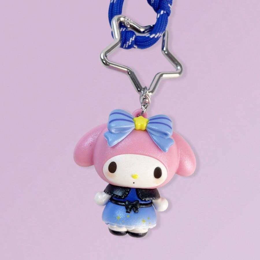 Miniso 1件三丽鸥美乐蒂星光舞系列可爱娃娃+星星金属扣+爱心装饰尼龙编织手链,时尚配饰,可搭配日常穿搭、包包、钥匙扣 - 彩色 - 查看 1